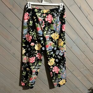 Talbots‎ Petites Black Floral Vase Peony Cropped Pants Women's Size 14